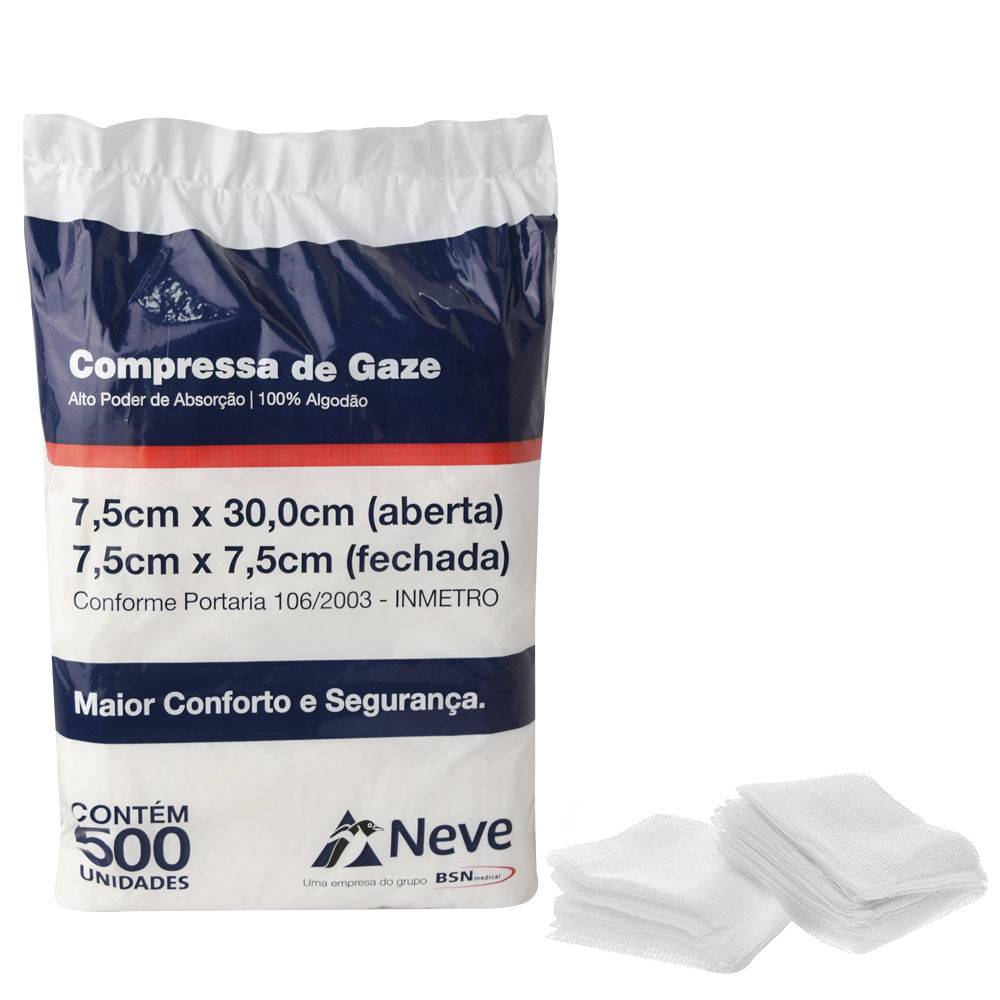 COMPRESSA DE GAZE NÃO ESTÉRIL 13 FIOS C/ 500 UN.- NEVE - Doutor Kit